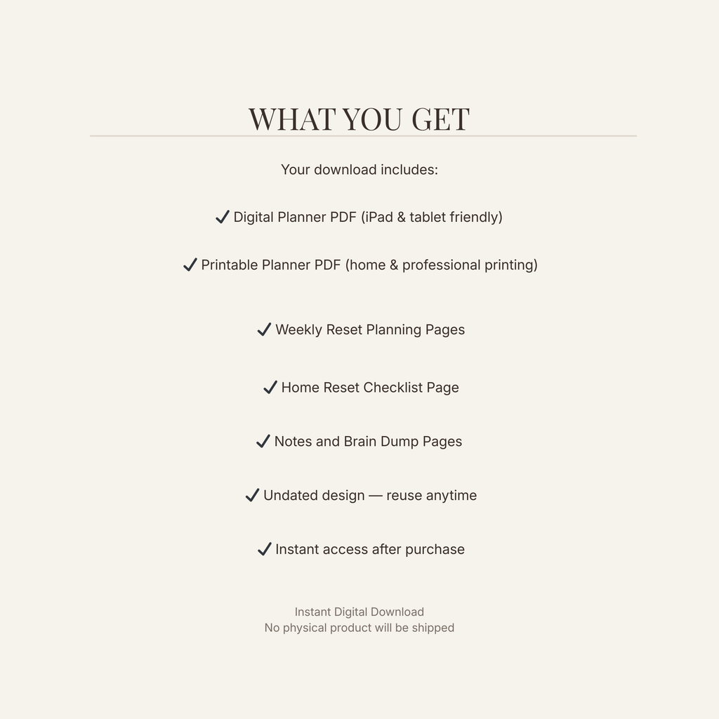 Weekly Reset Mini Planner (Digital + Printable)- Simple Digital Weekly Planning Tool